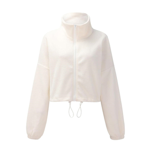 Sudaderas cortas con cuello alto y cremallera para mujer, modernas para invierno, con logo frontal personalizable, de algodón y forro polar - Product Image 1