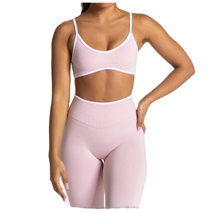 Summer Women's Sexy Backless Knitted Gym Sports Bra Yoga Set with Belt Washed Fabric Breathable Lightweight - Product Image 3