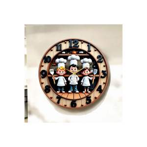 Children's <b>50cm</b> Silent Wooden <b>Wall</b> <b>Clock</b> Embossed and Colorful Printing Patterned Perfect Gift for Little Chefs - Product Image 6