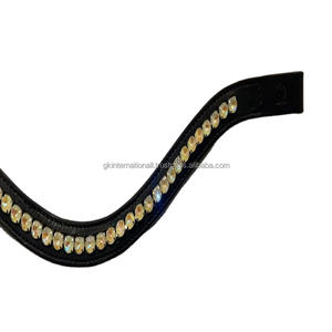 Vente en gros, approvisionnement d'usine, bracelet de sourcil de cheval en cuir fait à la main avec 1 rangée de cristaux brillants, chaîne en métal bling - Product Image 1