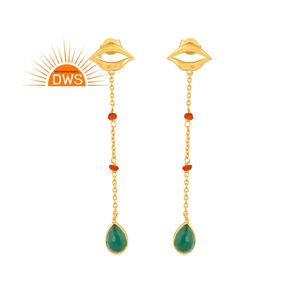 Best Quality Sterling Silver 18K Gold Plated <b>Red</b> Onyx & Green Onyx Gemstone Dangle <b>Earring</b> Demi Fine Jewelry For Women Gift For - Product Image 1
