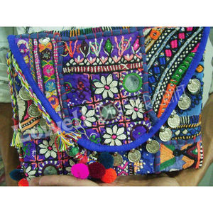 Vintage Banjara femmes bohème pochette brodé à la main miroir travail Patchwork grande capacité fermeture à glissière Portable - Product Image 1