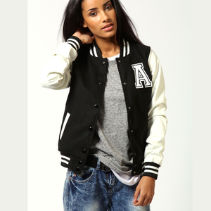 Chaqueta Personalizada para Mujer, Bordada con Letra A en Chenilla, Cuerpo de Lana, Mangas de Cuero, Chaqueta Universitaria y de Fraternidad, Venta al por Mayor - Product Image 1