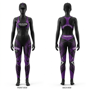 Premium 280 GSM Nylon Spandex Brown Panel Legging Sports Bra Set Custom Sublimation Heat Transfer <b>Silicone</b> Logo - Product Image 4