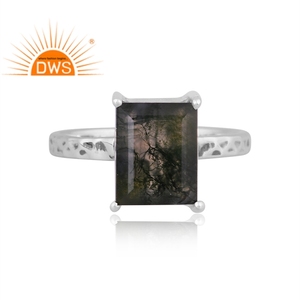 Créateur fait main argent sterling oxydé mousse verte naturelle agate pierre précieuse conception carrée bague empilable fabricant de bijoux - Product Image 2