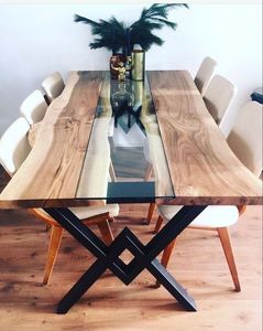 Table en bois de noyer massif personnalisée de très grand luxe pour restaurant, salle à manger, cuisine, rivière, dalle en résine époxy, ange pour la maison - Product Image 1