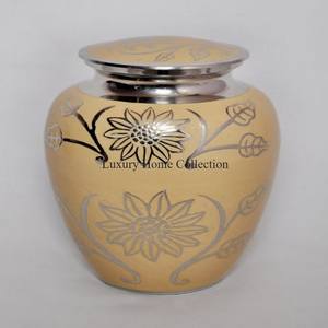 Urnas de cenizas funerarias decorativas de Metal recién llegadas de Color Rosa Diseño de hoja dorada Última llegada Diseño antiguo Metal decorativo - Product Image 2