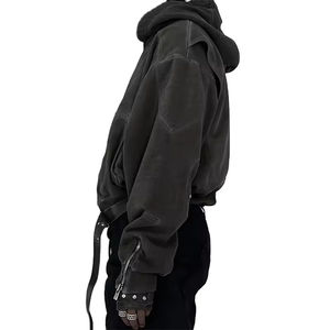 Sweat à capuche vintage en détresse pour hommes 100% coton sweat éponge français Streetwear lavé respirant brodé 2026 - Product Image 4