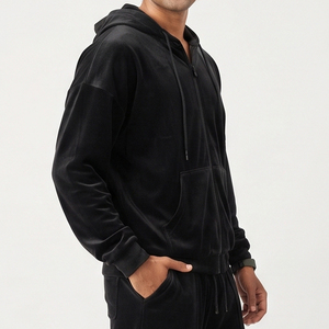 Men's Eco-Friendly Winter Velvet Zip-Up Hooded Tracksuit <b>Set</b>-Breathable Windproof Customizable Logo <b>Black</b>/White/Gray Custom OEM - Product Image 5