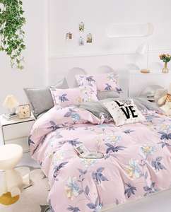 Luxury 4-Piece Twin Modern Bedding <b>Set</b> Floral Printed <b>Duvet</b> Cover Matching <b>Pillow</b> Covers All-Season Washed Cotton Home - Product Image 1