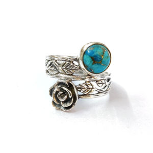 Blue Copper <b>Turquoise</b> <b>Ring</b> 5.2 Grams Gold Plated Adjustable Bezel Setting Fashionable Trendy Finger Jewelry Gift - Product Image 1