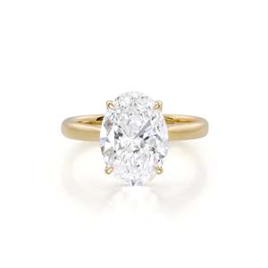 Anillo de compromiso con diamante de corte oval audaz de 3.56 ct D-F VVS1-VS2, diamante cultivado en laboratorio, en oro amarillo de 14K/18K, anillo de gran impacto. - Product Image 1