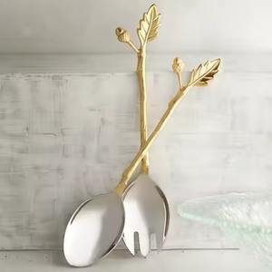 Nouveau design cuillère à salade en acier inoxydable ton feuille or ensemble de couverts artisanaux pour usage alimentaire - Product Image 1