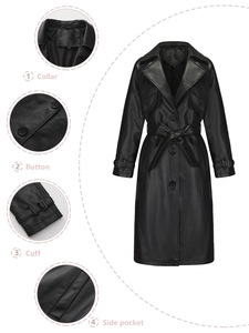 Gabardina cortavientos con cinturón largo para mujer, abrigo holgado de estilo informal, cuero genuino, algodón suave para primavera y otoño, 2025 - Product Image 3