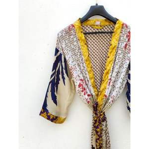Recycled Silk Saree XL Vintage Indian Summer <b>Robe</b> Patchwork Kimono Bathrobe Jacket Long Comfortable Dress Thermal Style Spring - Product Image 4