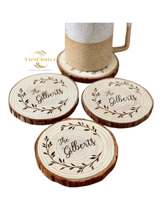 Sous-verres en bois biodégradables écologiques modernes avec des motifs géométriques personnalisés pour la décoration de fête - Product Image 1