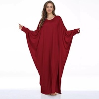 Nouveau style de mode pour femmes Abaya à manches chauve-souris, vêtements musulmans de couleur unie et ample à taille unique, robes musulmanes