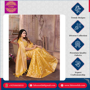 Design élégant Vêtements de fête ethniques indiens Saree Banarasi en soie organza douce de qualité supérieure avec bordure tissée Jari dorée - Product Image 3