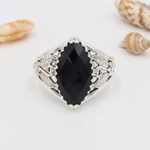 925 Sterling Silver Classic Wedding <b>Ring</b> with Marquise Cut <b>Black</b> <b>Onyx</b> Gemstone for Engagement Anniversary or Party Gift - Product Image 1