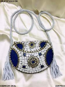 Diseñador hecho a mano Metal mosaico señoras bolso de mano moda cuero bolso de hombro patrón de piedra marco elegante noche uso caja Shell - Product Image 4