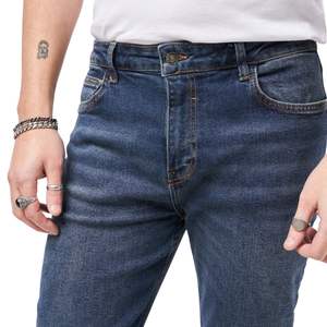 <b>Mens</b> Slim Fit <b>Jeans</b> Dark Blue Denim Stretch Mid <b>Waist</b> Clean Look Tapered Leg Smart Casual Versatile <b>Mens</b> Fashion <b>Jean</b> - Product Image 3