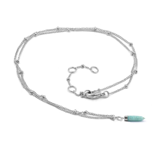 Colgante de plata en forma de bala de amazonita con collar de cadena de bolas chapado en rodio de diamante estilo moderno para compromiso o fiesta - Product Image 3