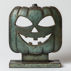 Bougeoir citrouille décoratif en aluminium, surface verte patinée, motif percé créant une lumière festive d'Halloween pour un style élégant - Product Image 3