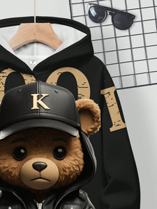 Sudadera con capucha para niña bebé, sudaderas cálidas de felpa de invierno, estampado de lazo encantador, sudaderas con capucha de algodón para niños pequeños - Product Image 4