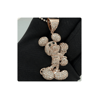 Pendentif Mickey Mouse en or rose 14kt avec diamants Vs Si fabriqués en 4.50 ct.