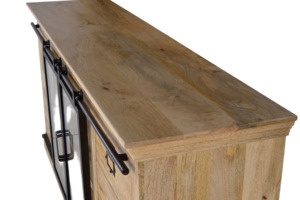 Buffet de style industriel nordique en bois de manguier massif avec portes coulissantes, meuble contemporain pour salon - Product Image 2