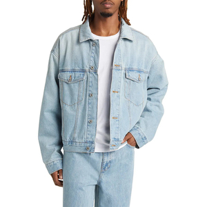 Custom Heavyweight Cotton Washed Vintage <b>Denim</b> <b>Jacket</b> <b>Kids</b> Pocket High Street Style Casual Streetwear Hooded Jeans <b>Jacket</b> New - Product Image 1