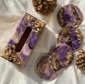 กล่องใส่กระดาษทิชชู่ไม้พิมพ์ลายเรซิ่นสีชมพูสวยงามสำหรับห้องรับประทานอาหารห้องครัวห้องนอนโต๊ะและตกแต่งบ้าน/กล่องผ้าเช็ดปาก - Product Image 2