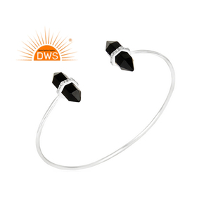 Nouveauté Bracelet manchette en argent sterling fin avec pierre précieuse Cz et onyx noir Fabricant de bijoux personnalisés - Product Image 1