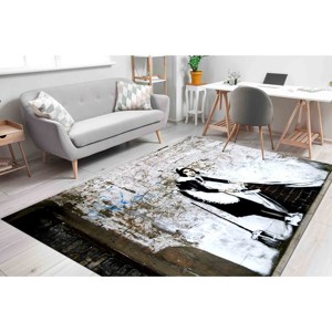 Tapis de balayage Maid Sweeping, Tapis abstraits, Tapis Banksy, Tapis Banksy Femme, Tapis imprimé, Tapis à poils doux - Product Image 3