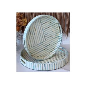 Plateau à collations forme ronde en bois et nacre plateau de service au chocolat à des prix raisonnables - Product Image 2