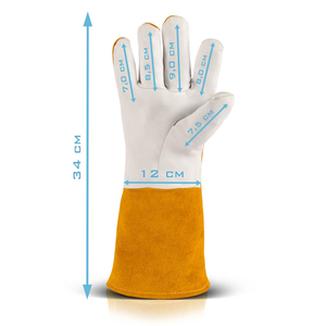 2025 jaune blanc gants de soudage vache cuir fendu renforcé paume pouce avec cuir bleu à l'intérieur polaire doublure gants de sécurité - Product Image 5