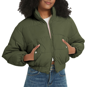 Veste matelassée pour homme, couleur vert olive, col montant, fermeture éclair, épaisse, décontractée, courte, rembourrage en fibres de polyester - Product Image 3