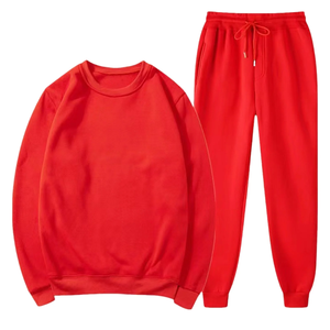 Custom Solid <b>Orange</b> Color <b>Men's</b> Plus Size Full Sleeve Pullover Sweatshirts with Sweatpants <b>Men's</b> Crew Neck Sweatshirt Set - Product Image 4