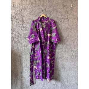 Robe Kimono Ethnique en Coton Faite à la Main, Légère, Imprimé Indien, Peignoir Demi-Long Tissé Doux à Motifs Géométriques pour l'Été Décontracté - Product Image 1