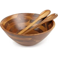 Ensaladera de madera de acacia de alta calidad con servidores tallados a mano estilo americano al por mayor buen precio de la fábrica de Vietnam
