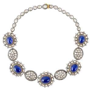 Naturel Rosecut Diamant Non Coupé Polki Tanzanite Gemme Solide 925 En Argent Sterling À La Main De Mariage Victorien Collier Bijoux - Product Image 1