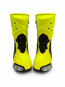 Bottes de moto Obexa Premium en cuir véritable, haute visibilité, jaune fluo, protection pour homme, fermeture auto-agrippante, norme CE - Product Image 2