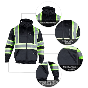High-Visibility Reflective Safety Apparel <b>Full</b> <b>Zip</b> Fleece <b>Sweatshirt</b> with Detachable Hood Work Safety Hoodie Customizable Logo - Product Image 6