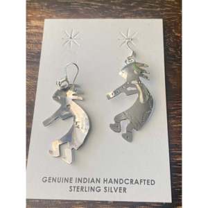 Sterling Silver Kokopelli <b>Dangle</b> <b>Earrings</b> with Pearl and <b>Diamond</b> Accents for Wedding and Party - Product Image 5