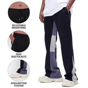 Pantalones acampanados personalizados de color negro para hombre, pantalones de chándal de uso Regular simples teñidos lisos, pantalones de chándal antiarrugas para hombre - Product Image 5