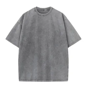 Street Wear noir Hip Hop Logo personnalisé surdimensionné acide lavage tricoté T-Shirt hommes Vintage lavé été à manches courtes - Product Image 1