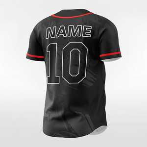 Maillot de baseball personnalisé sublimé pour homme, noir avec bordure rouge, 100 % polyester anti-humidité, manches courtes, boutons sur le devant, uniforme d'équipe - Product Image 5