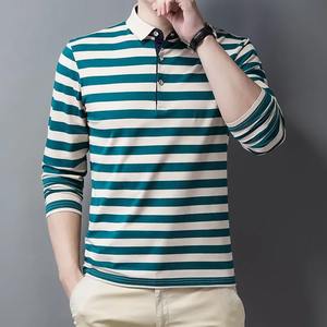 เสื้อโปโลแขนยาวของผู้ชายเสื้อยืดชั้นในแบบธุรกิจลำลองลายทางทำให้รูปร่างของคุณเรียบ - Product Image 3