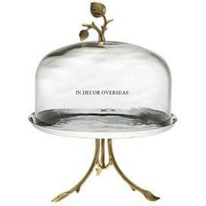 Brass Antique Finished Heavy Duty Metal Attractive Designer <b>Cake</b> Display Stand With Clear Glass Top <b>Cover</b> From Indian Supplier - Product Image 5