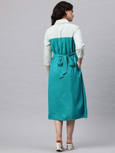 Elegante Vestido camisero MIDI de bloque de color para mujer con mangas tres cuartos para el trabajo o el fin de semana disponible a buen precio - Product Image 3